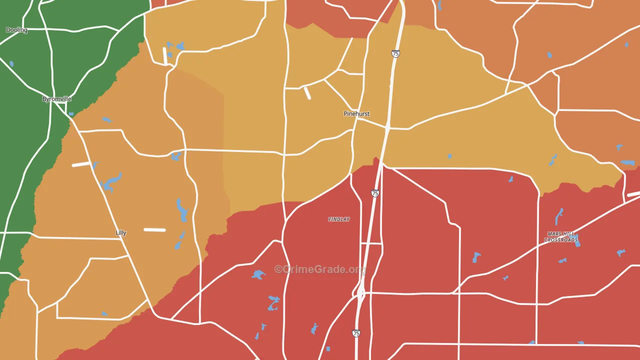 Dooly County, GA Map of Theft Rates