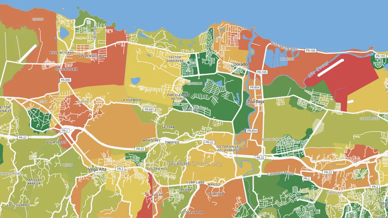 Dorado Municipio, PR Map of Theft Rates
