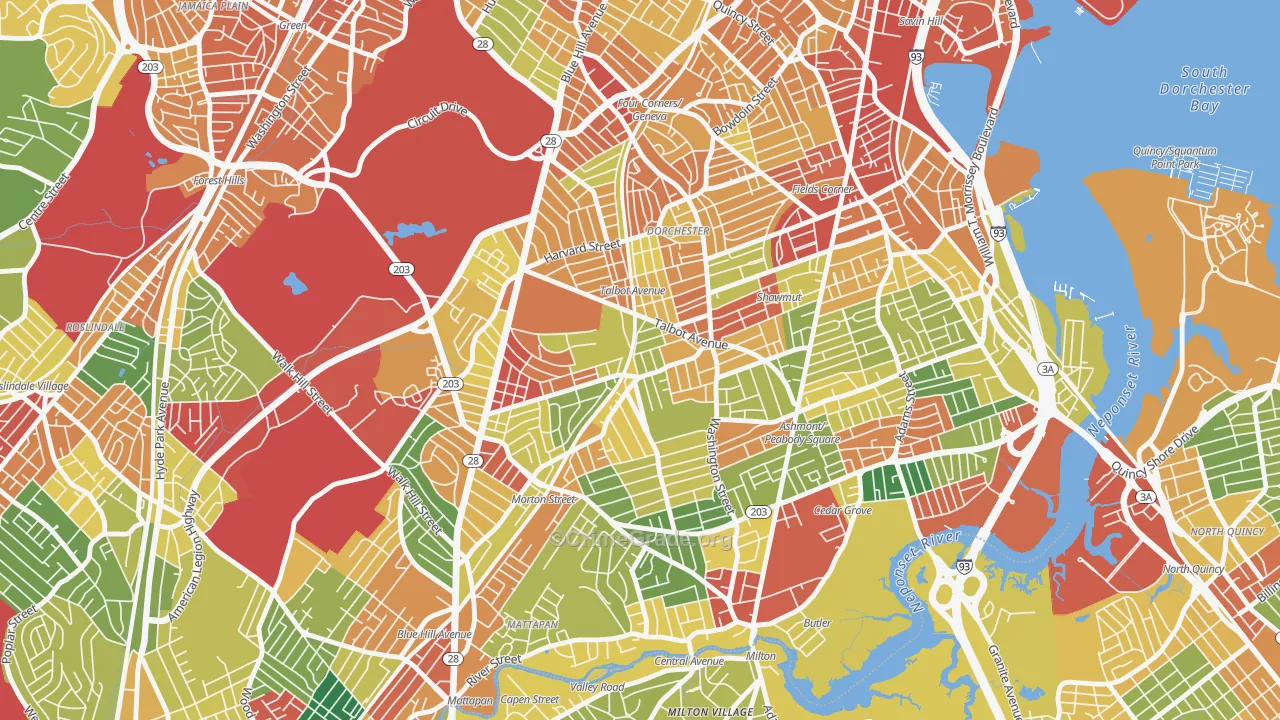 Dorchester Center, Boston, MA Map of Theft Rates