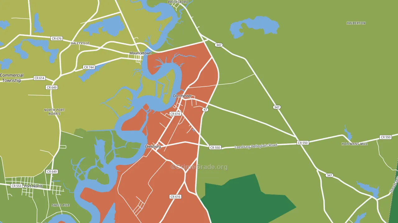 Dorchester, NJ Map of Theft Rates