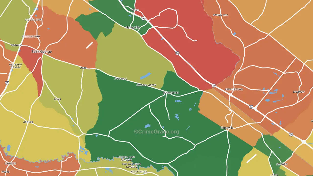 Dorchester, SC Map of Theft Rates