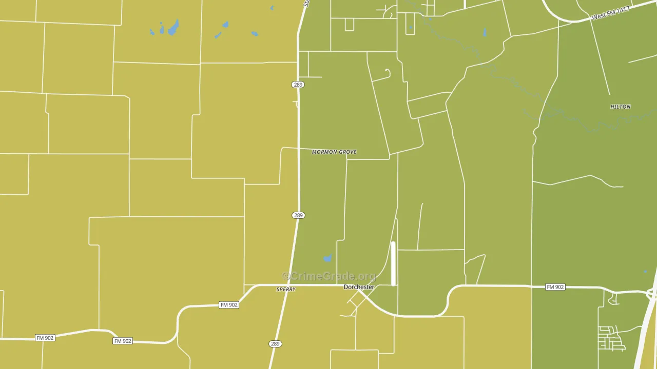 Dorchester, TX Map of Theft Rates