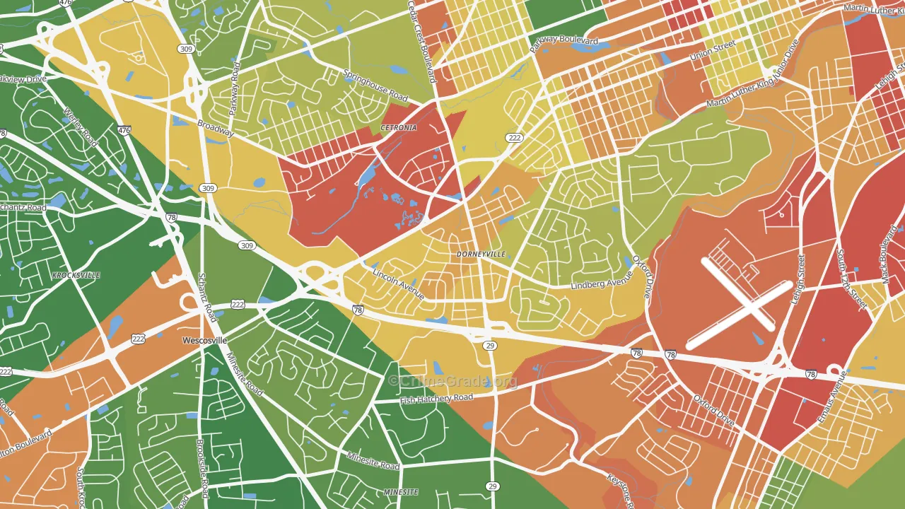 Dorneyville, PA Map of Theft Rates