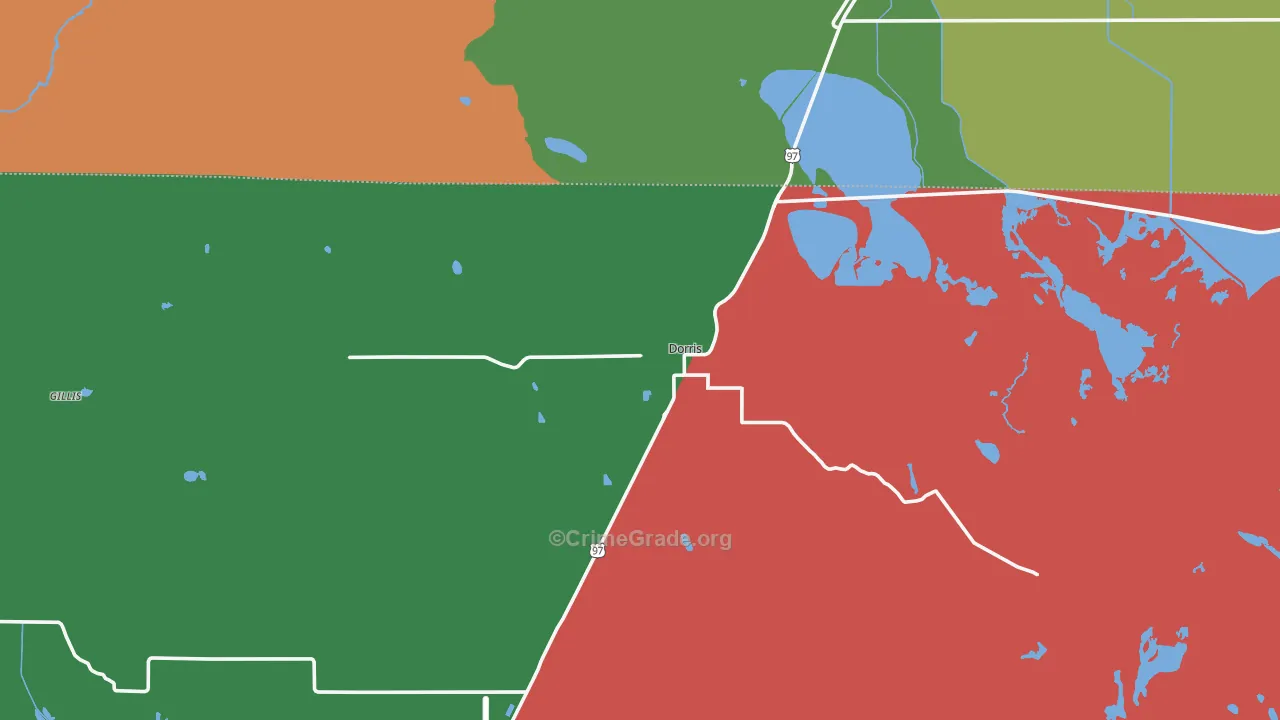 Dorris, CA Map of Theft Rates