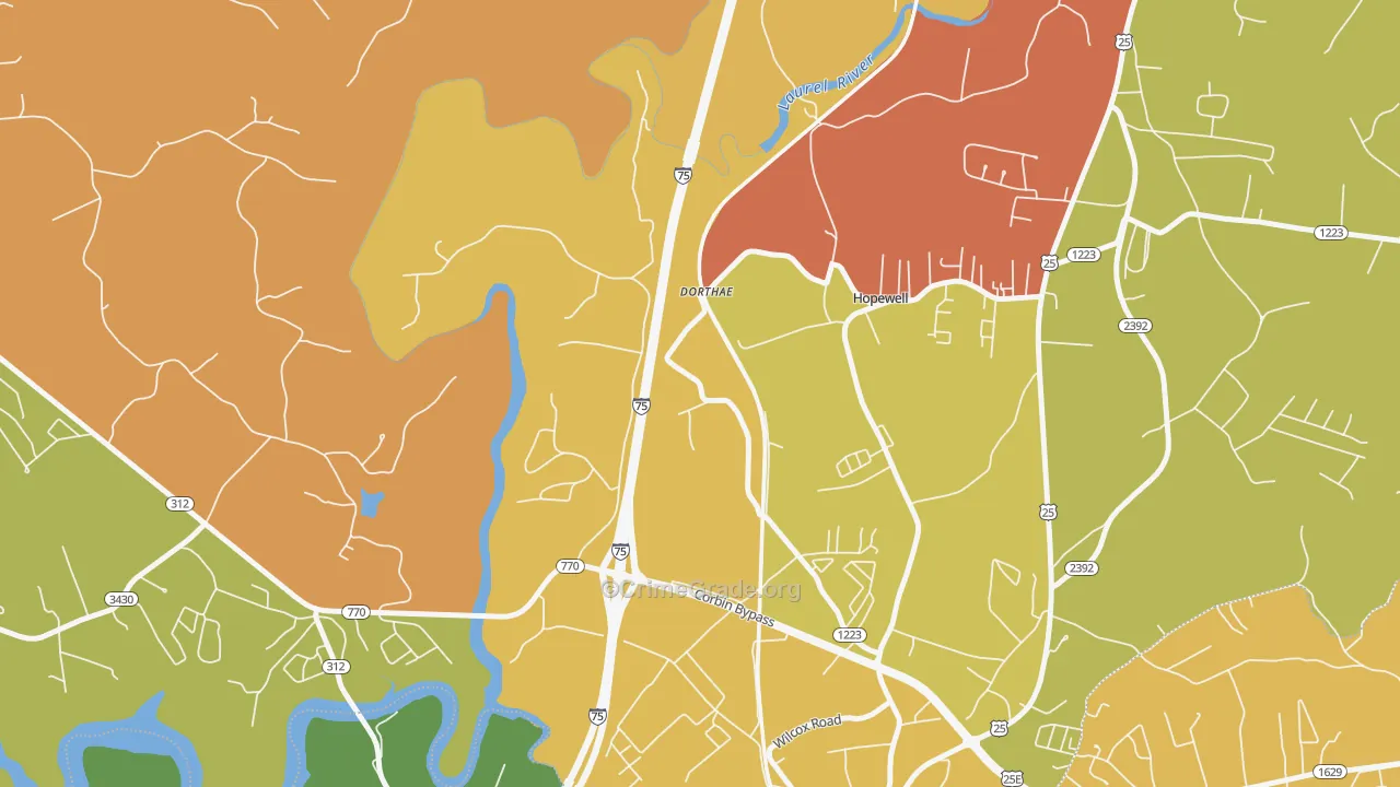 Dortha, KY Map of Theft Rates