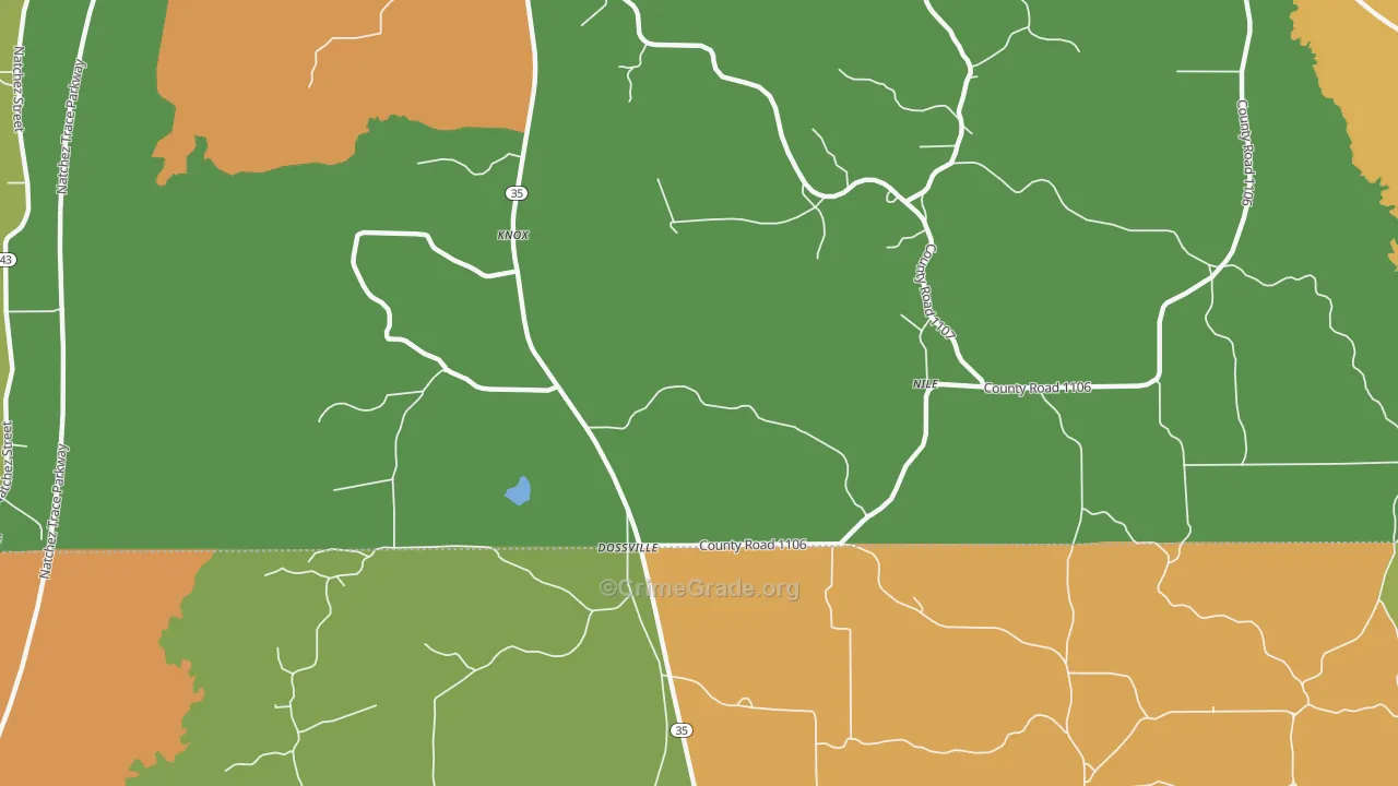Dossville, MS Map of Theft Rates