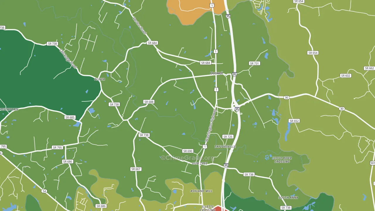 Doswell, VA Map of Theft Rates