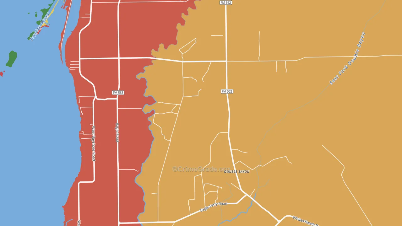 Double Bayou, TX Map of Theft Rates