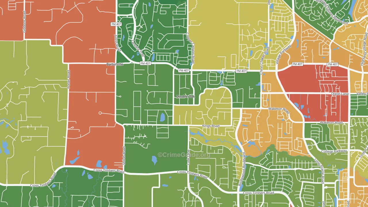 Double Oak, TX Map of Theft Rates