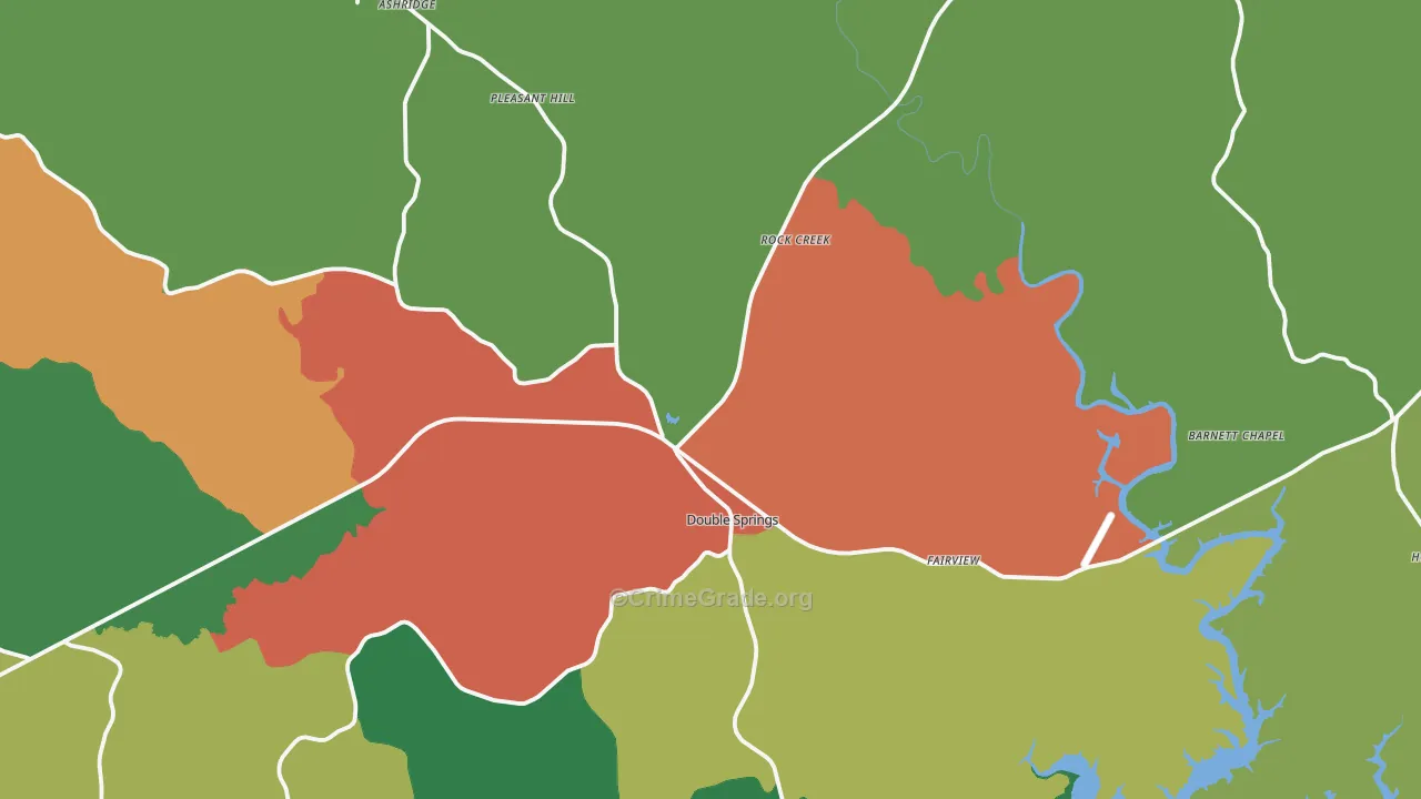 Double Springs, AL Map of Theft Rates