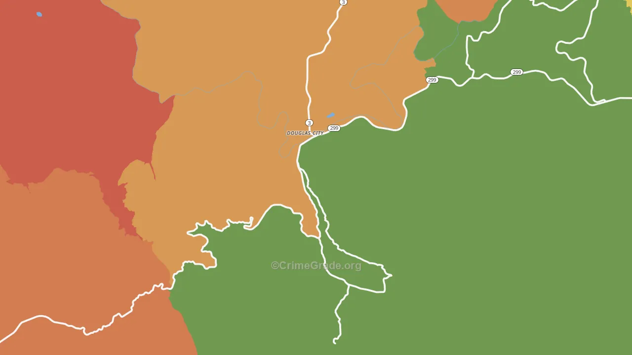 Douglas City, CA Map of Theft Rates