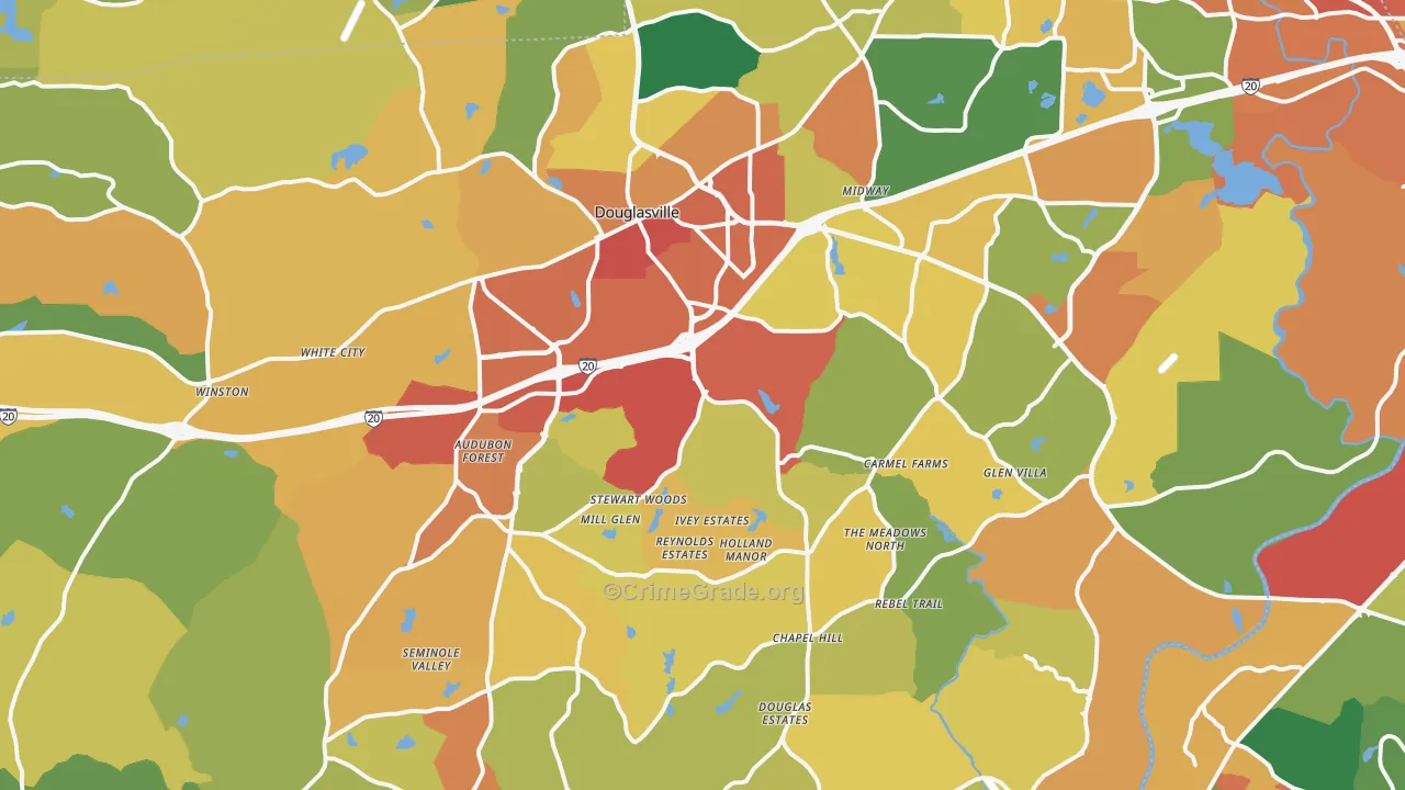 Douglas County, GA Map of Theft Rates