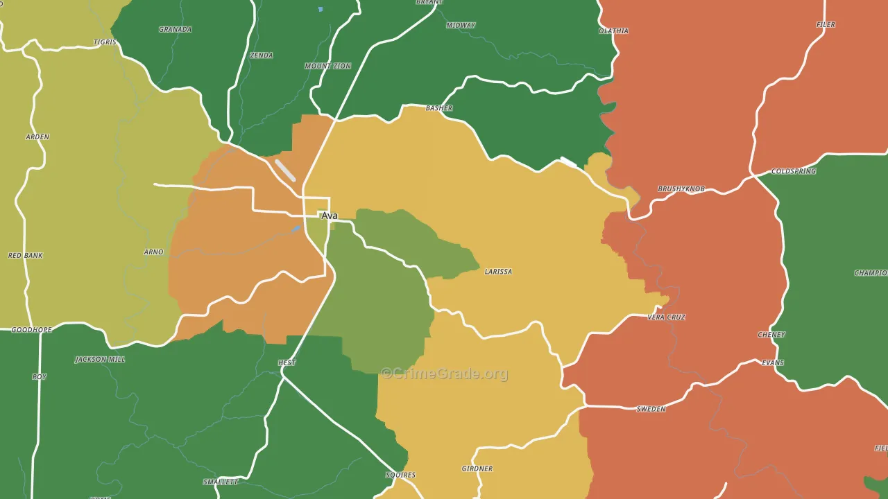 Douglas County, MO Map of Theft Rates