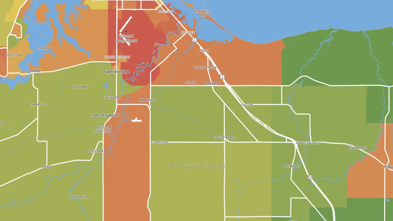 Douglas County, WI Map of Theft Rates