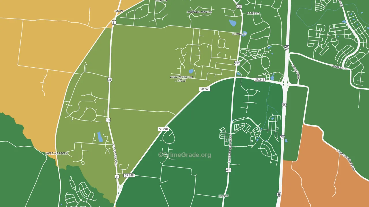 Douglas, TN Map of Theft Rates