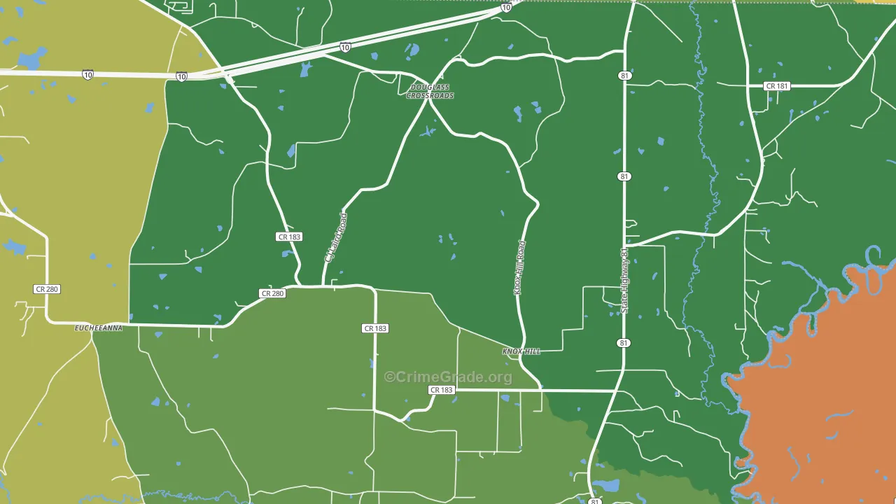 Douglass Crossroads, FL Map of Theft Rates
