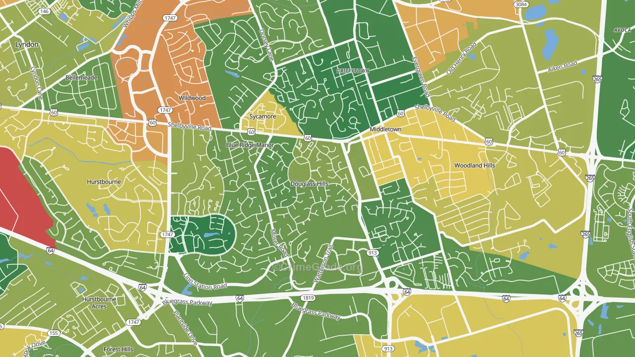 Douglass Hills, KY Map of Theft Rates