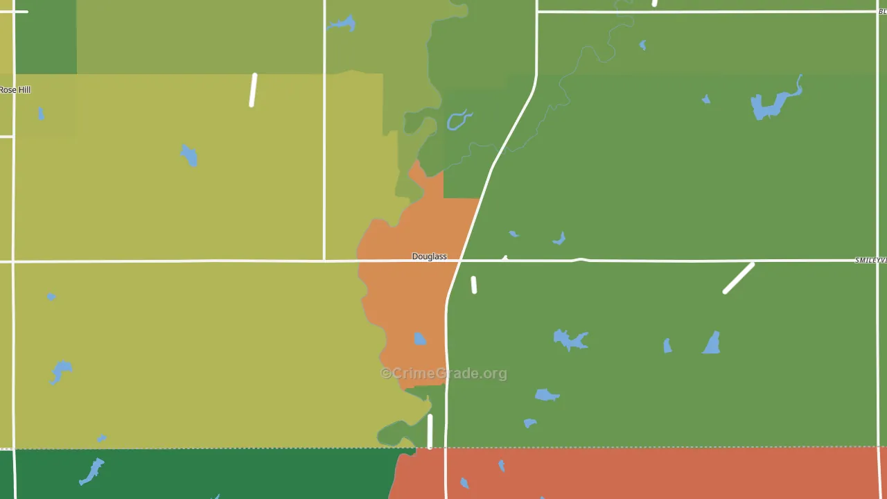 Douglass, KS Map of Theft Rates