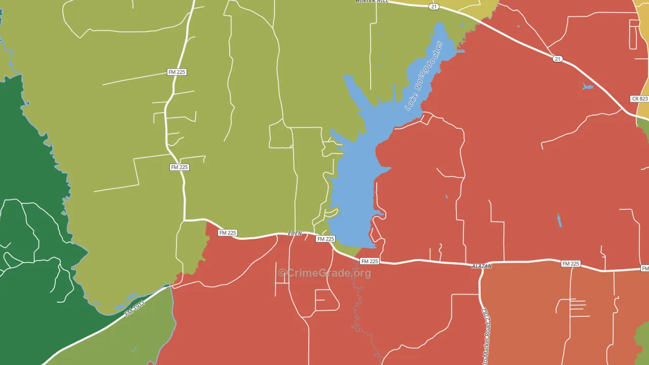 Douglass, TX Map of Theft Rates