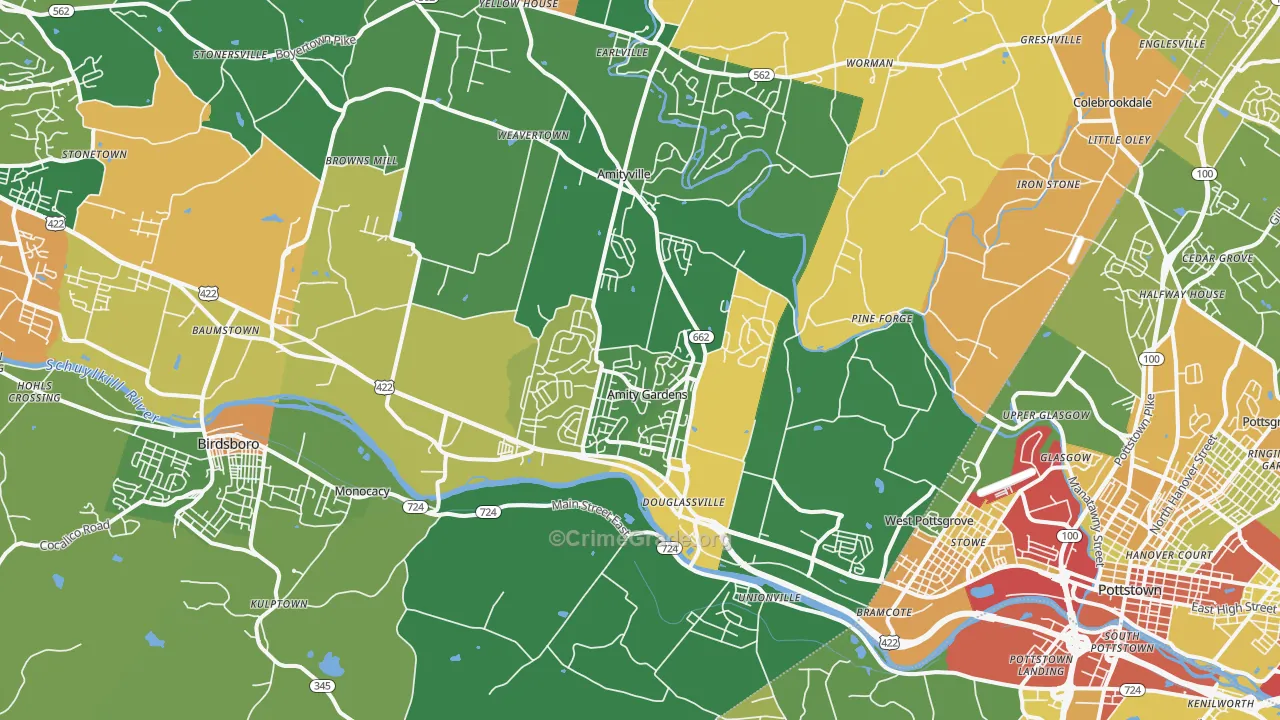 Douglassville, PA Map of Theft Rates
