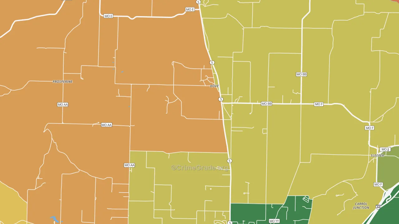 Dove, MO Map of Theft Rates