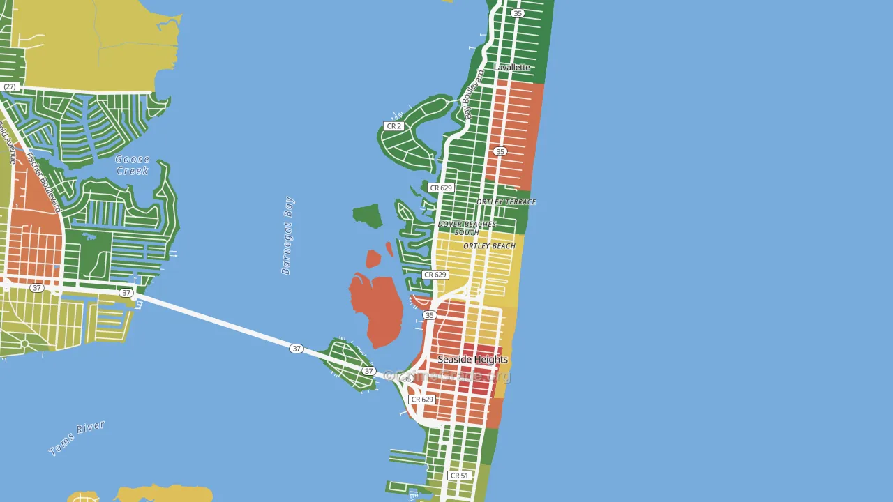 Dover Beaches South, NJ Map of Theft Rates