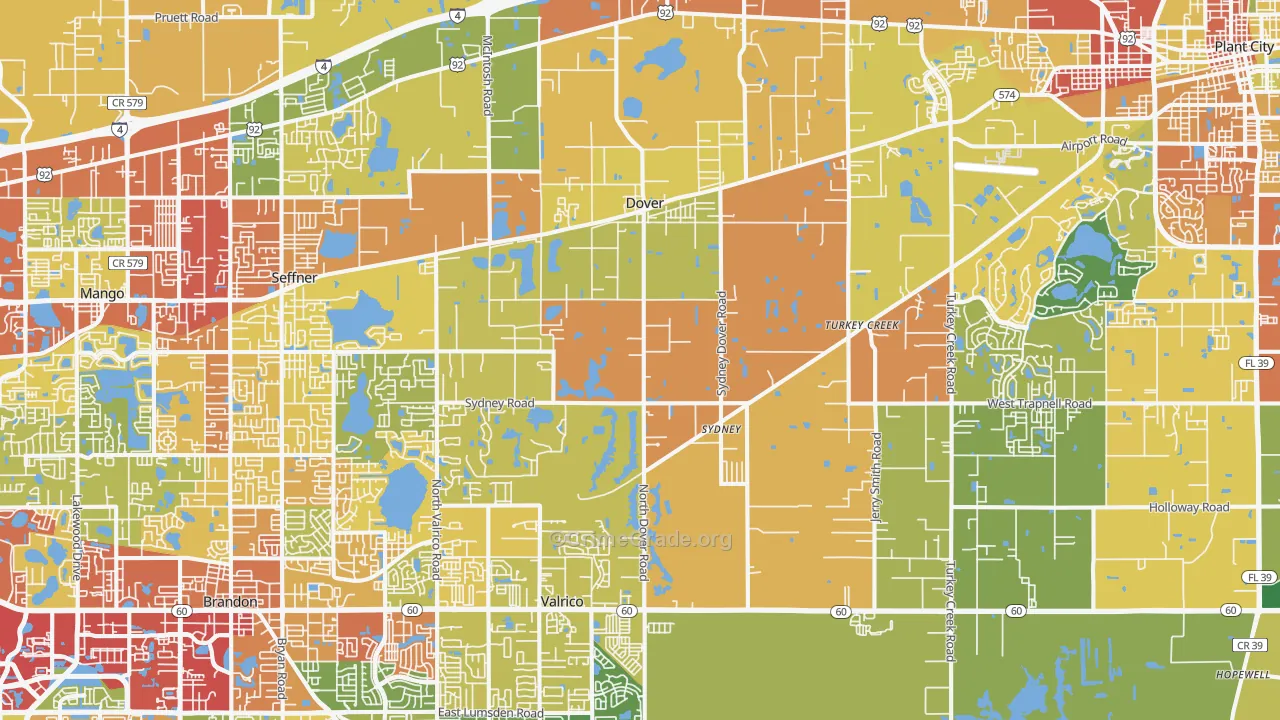 Dover, FL Map of Theft Rates