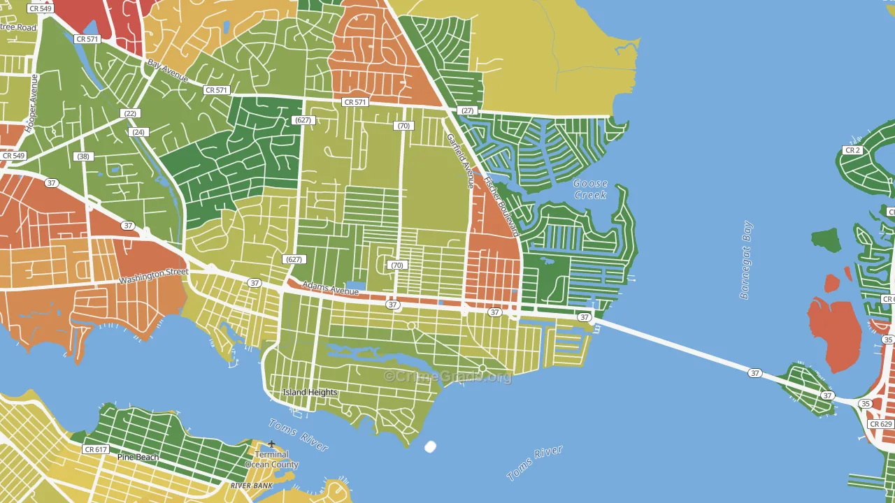 Dover Heights, Toms River, NJ Map of Theft Rates