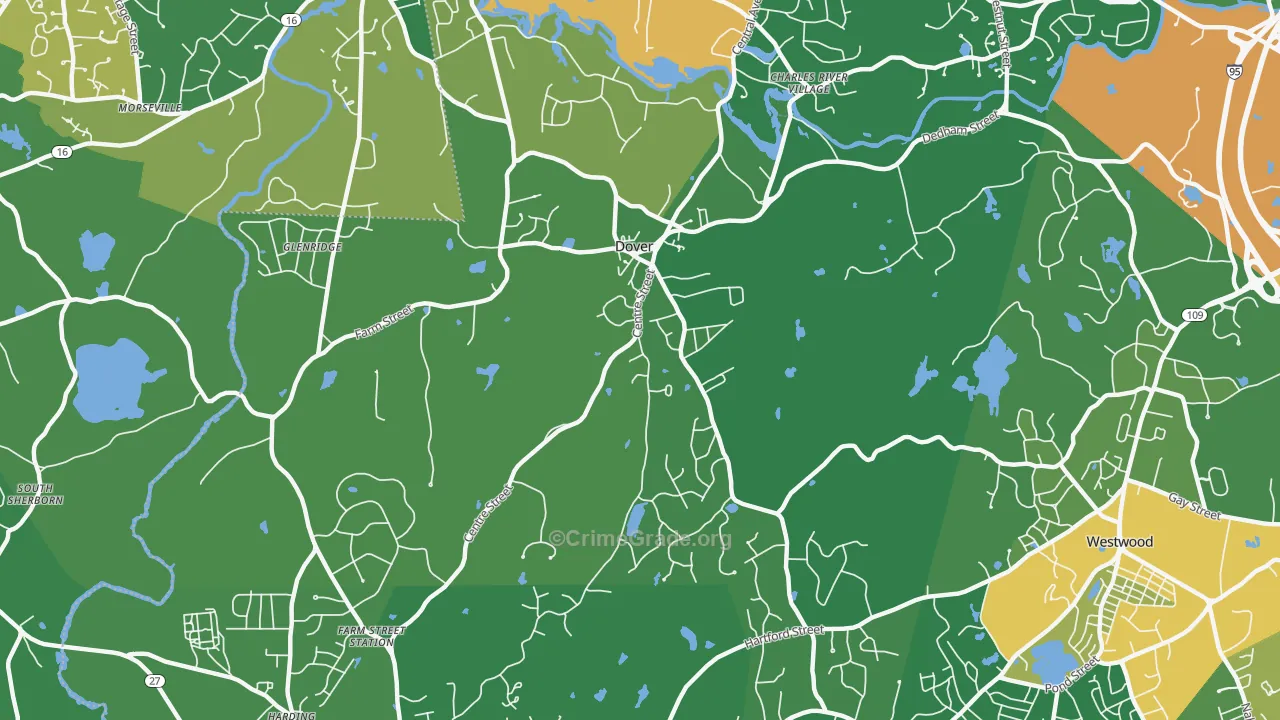 Dover, MA Map of Theft Rates