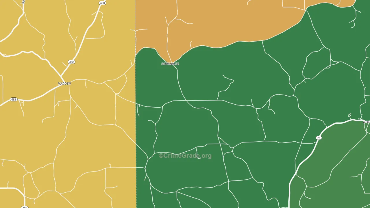 Dowdville, MS Map of Theft Rates