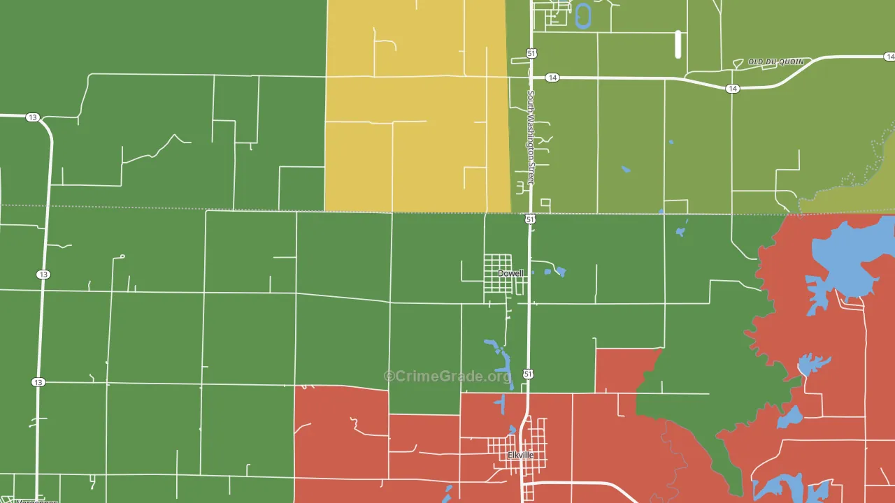Dowell, IL Map of Theft Rates