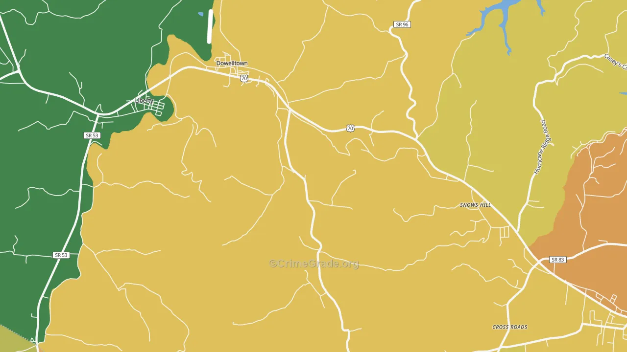 Dowelltown, TN Map of Theft Rates
