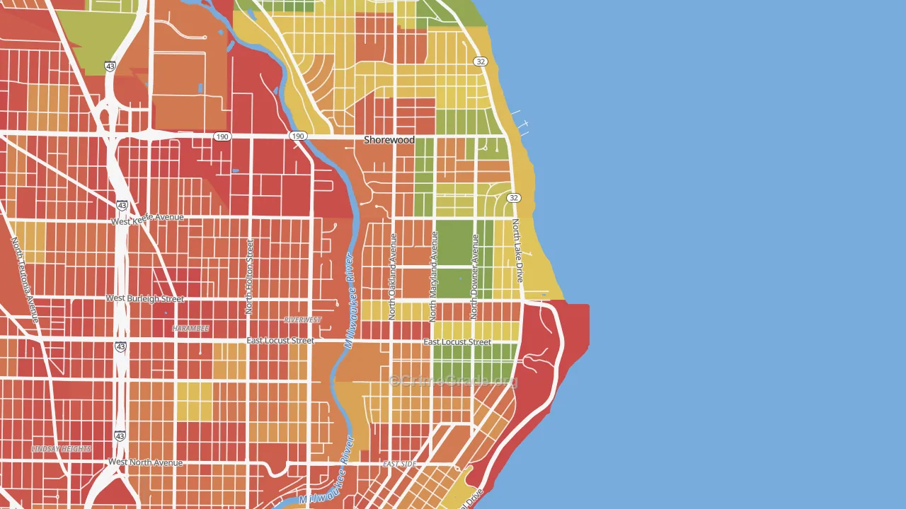 Downer Woods, Milwaukee, WI Map of Theft Rates