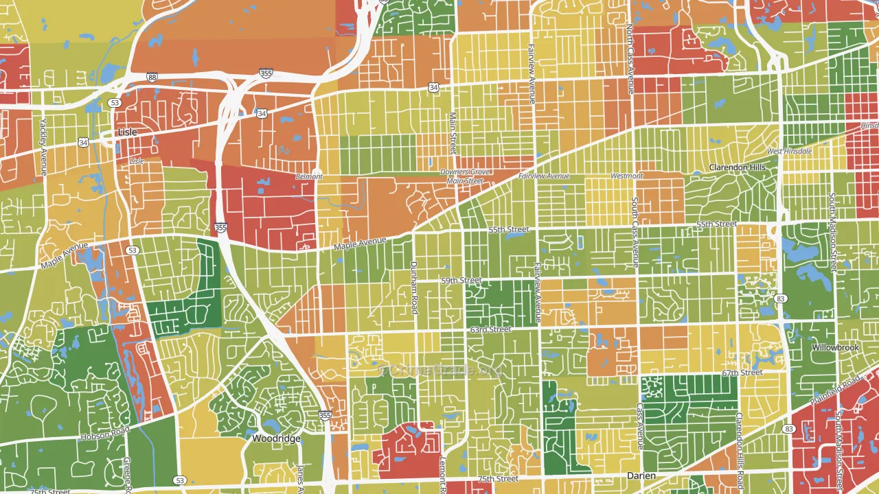 Downers Grove, IL Map of Theft Rates
