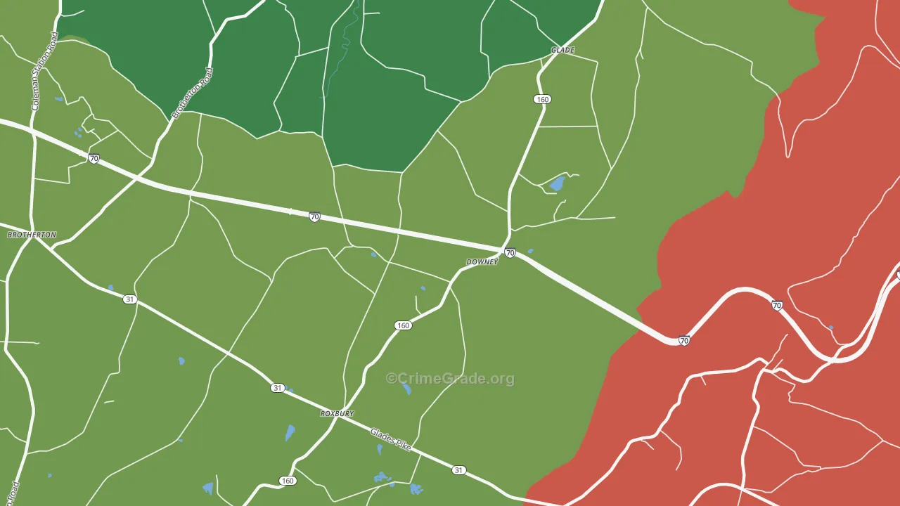 Downey, PA Map of Theft Rates