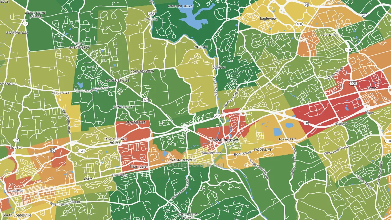 Downingtown, PA Map of Theft Rates