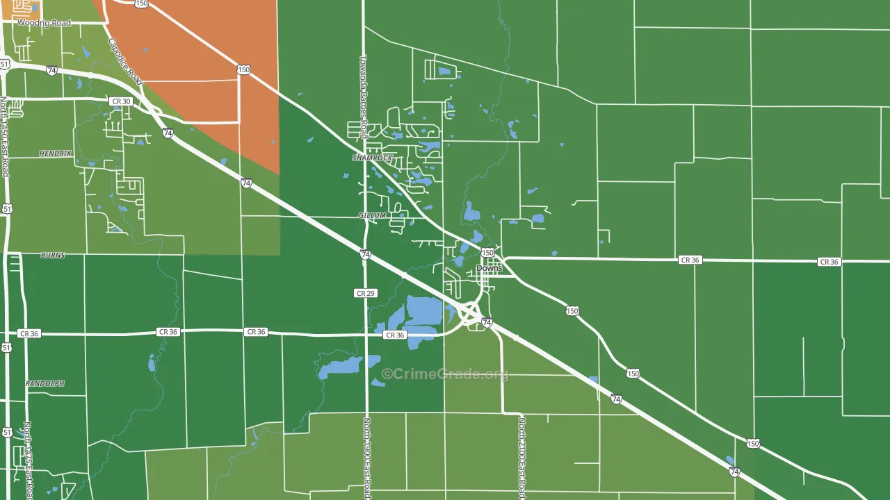 Downs, IL Map of Theft Rates