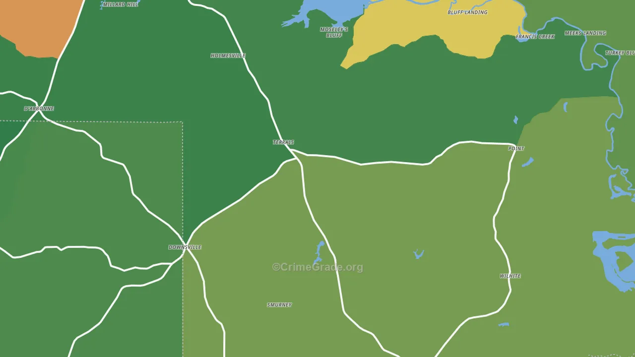 Downsville, LA Map of Theft Rates