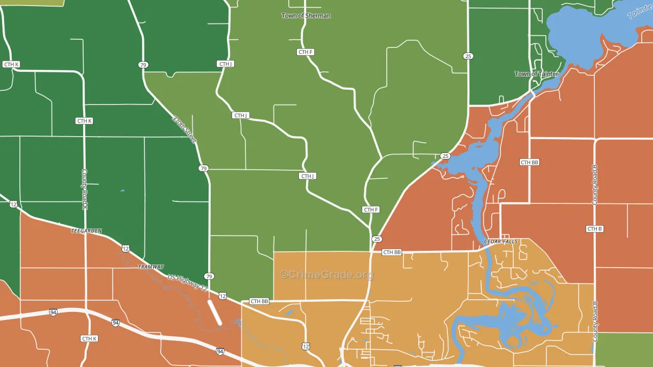Downsville, WI Map of Theft Rates