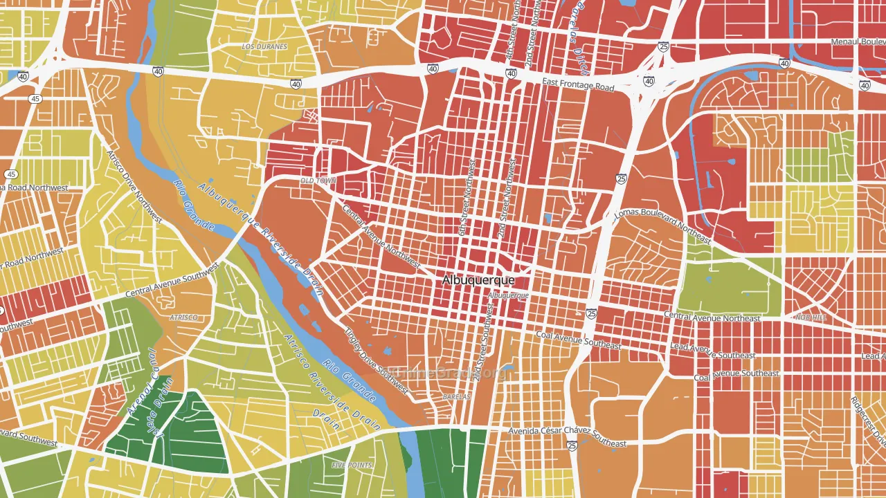 Downtown, Albuquerque, NM Map of Theft Rates
