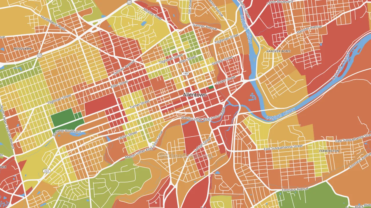 Downtown, Allentown, PA Map of Theft Rates