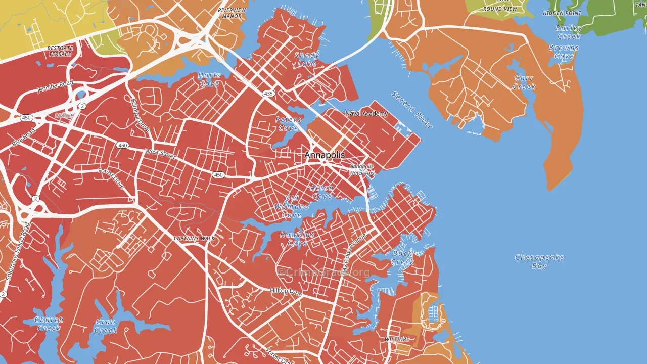 Downtown Annapolis, Annapolis, MD Map of Theft Rates