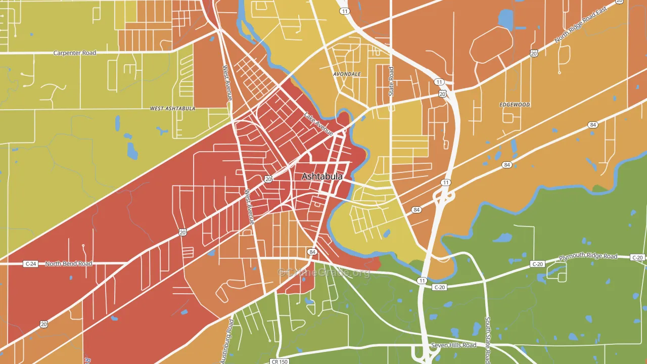Downtown Ashtabula, Ashtabula, OH Map of Theft Rates