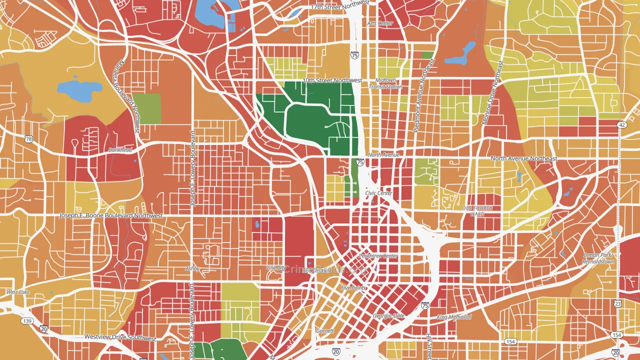 Downtown, Atlanta, GA Map of Theft Rates