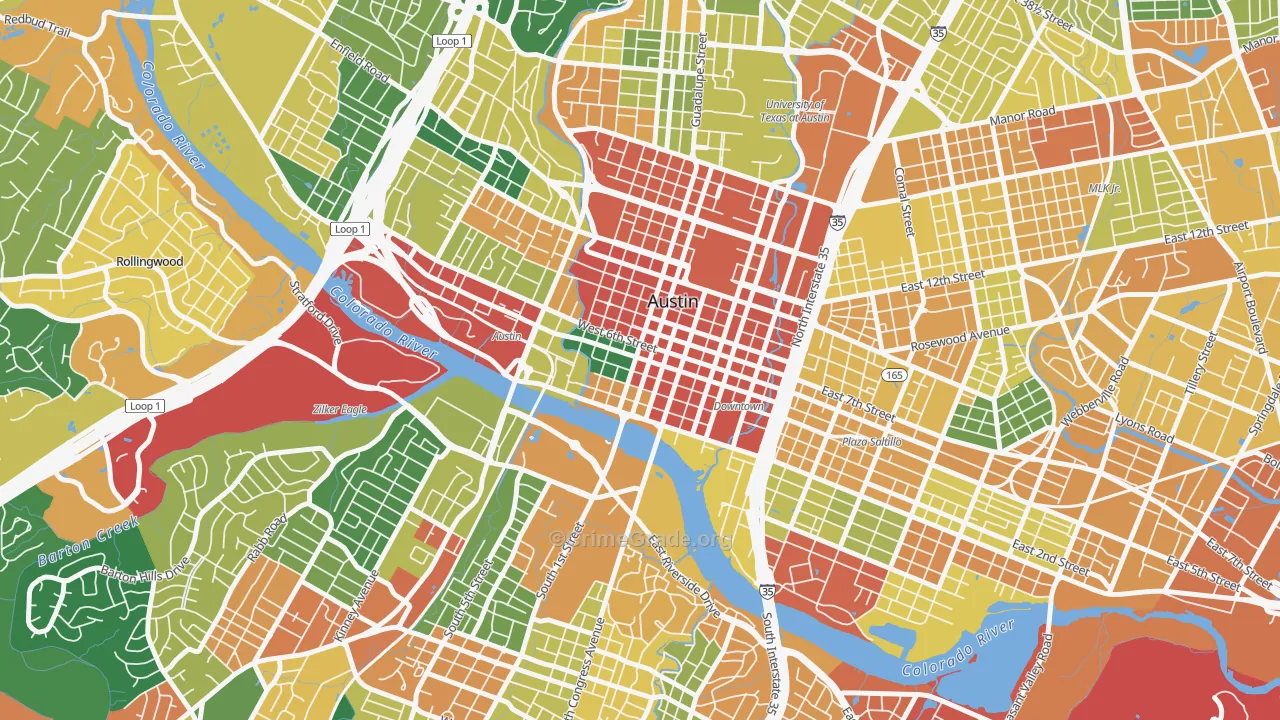 Downtown Austin, Austin, TX Map of Theft Rates
