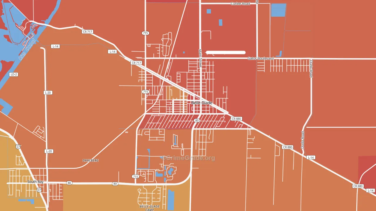 Downtown Belle Glade, Belle Glade, FL Map of Theft Rates