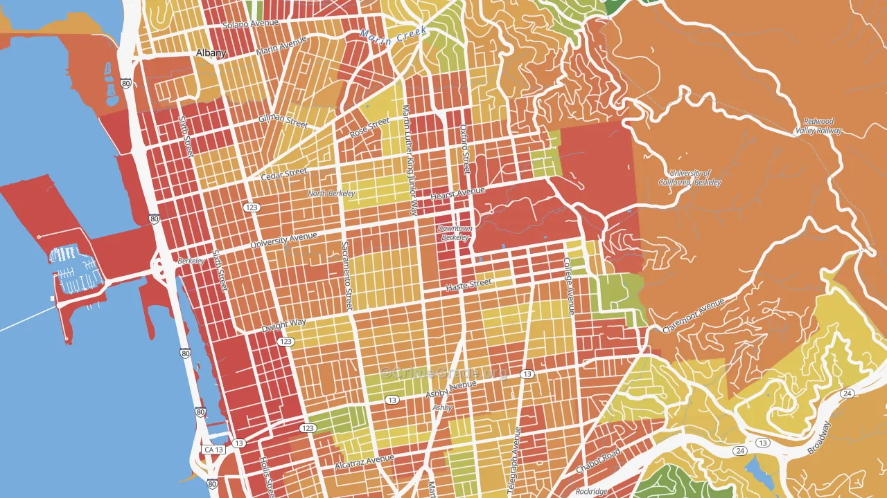 Downtown Berkeley, Berkeley, CA Map of Theft Rates