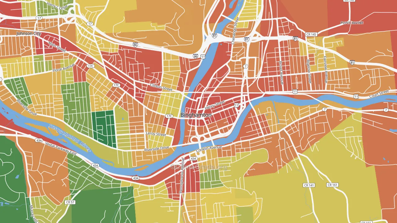 Downtown Binghamton, Binghamton, NY Map of Theft Rates