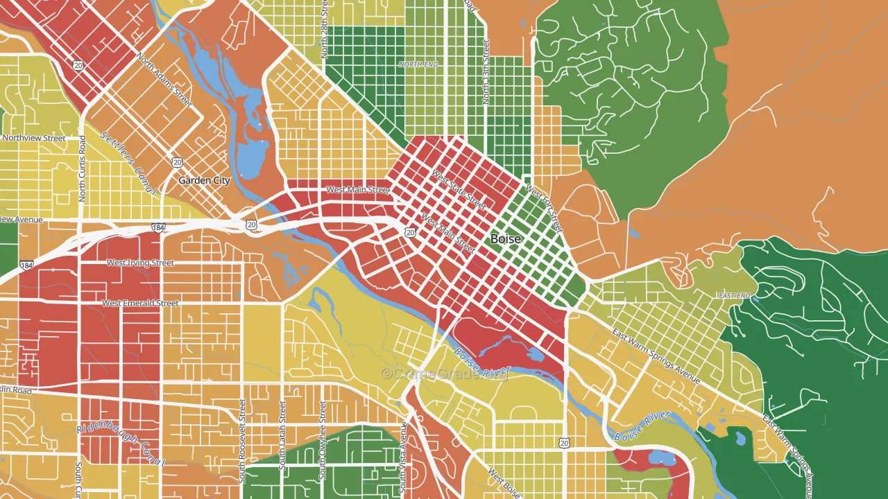 Downtown, Boise, ID Map of Theft Rates