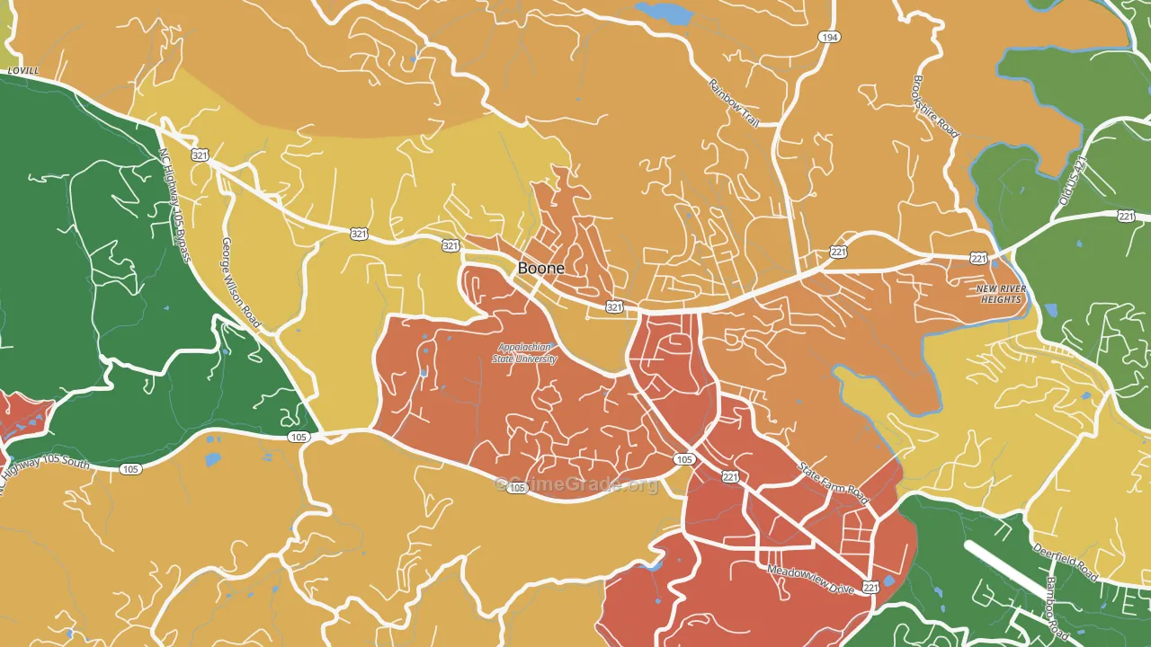 Downtown Boone, Boone, NC Map of Theft Rates